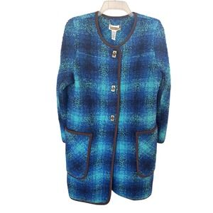 Soft Surroundings blue plaid boucle wool blend jacket women's size S Lined